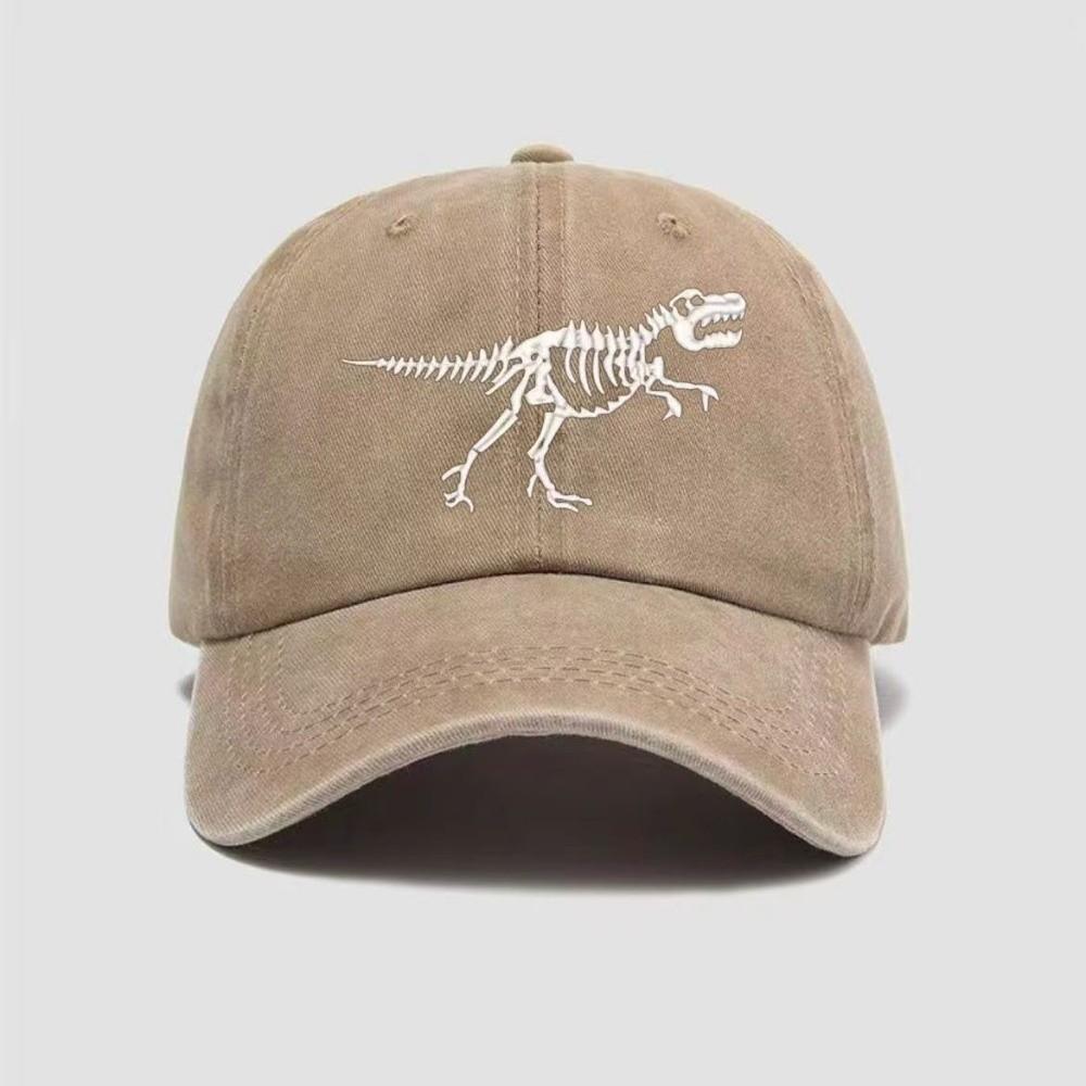 Curved Brim Dinosaur Skeleton Printed Hat Adjustable Dad Hat Baseball Cap  for Men Women