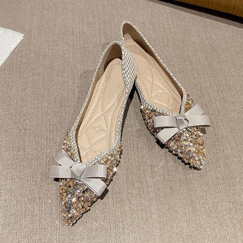 Fashion Woman Flats with Bow Pointed Toe Shoes for Women Sexy Rhinestone Discount Spring Young Vacation Slip on Comfortable and Elegant