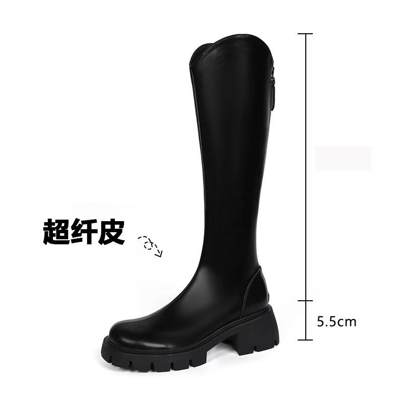 Qiao Feifei V-mouth long boots for women 2025 autumn and winter brown thick-soled high boots Knight boots Children increase height and look thinner
