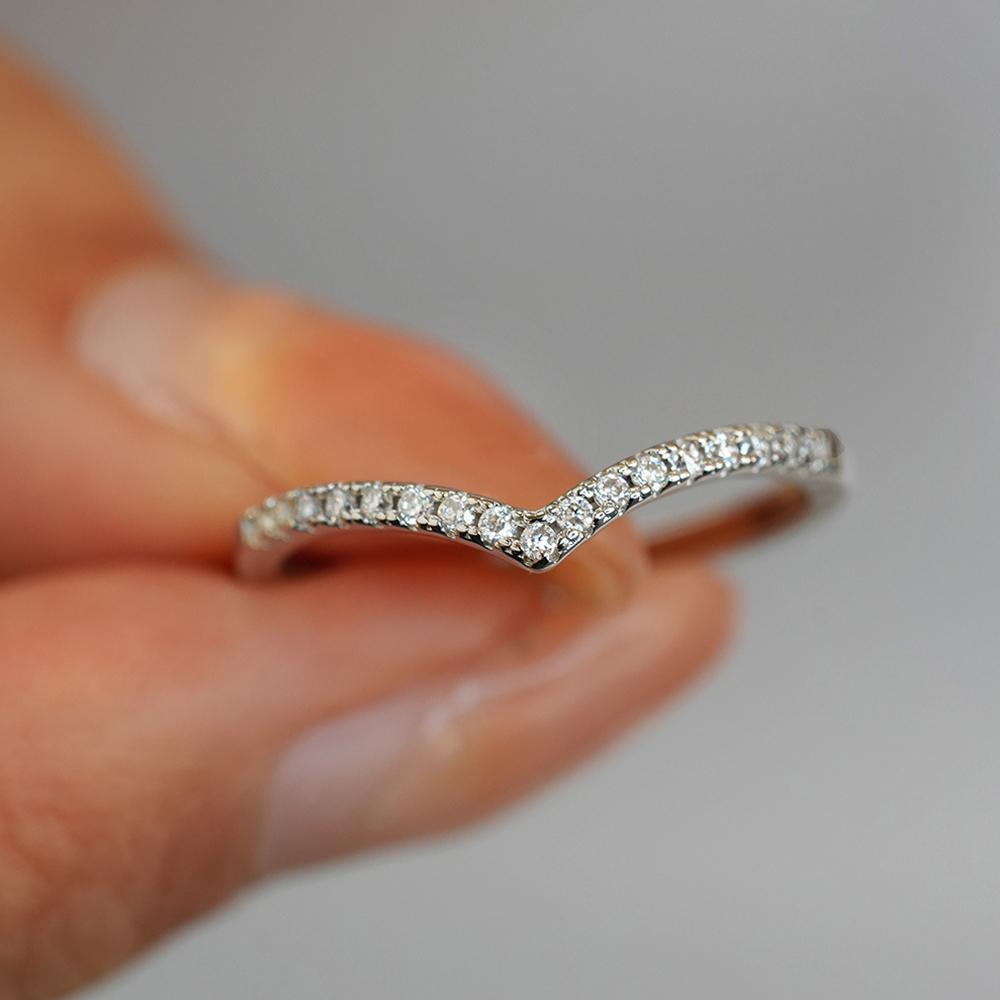 1.2mm Moissanite Curved Stacking Wedding Band V Shape Chevron Ring for Women   CopperHalf Eternity Band Jewelry Gift