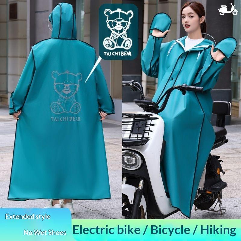 Unisex One-Piece Full Body Anti-Storm Rain Poncho - Thick Raincoat for Electric Scooter and Motorcycle Riding L зелёный