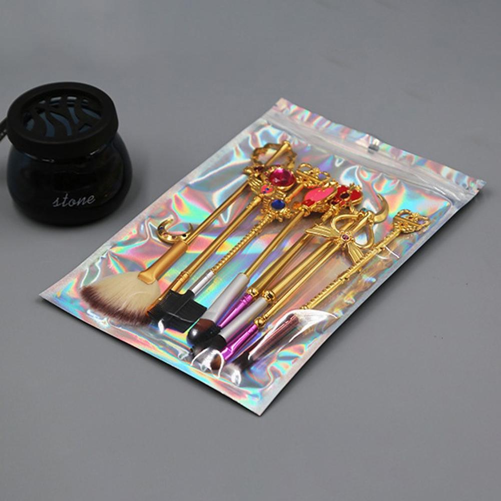 100pcs Laser Zip Lock Bag Holographic Iridescent Pouches Smell Proof Mylar Bags Resealable Packaging Pouch Jewelry Storage Bag