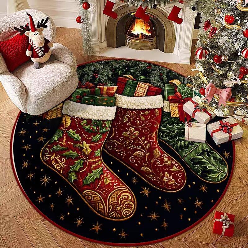 Christmas Circular Carpet Home Living Room Wear-resistant Floor Mat Bedroom Bedside Carpet Easy To Maintain Floor Mat Home Decor