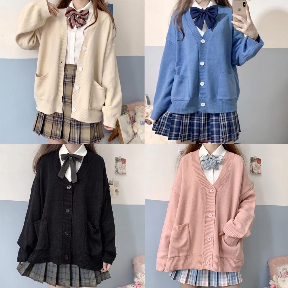 Giacca Scolastica Giapponese Primavera Autunno Scollo a V Maglia di Cotone Stile College Cardigan Uniforme JK 5 Colori Ragazze Studentesse Cosplay