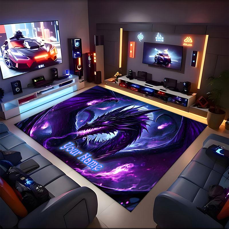 1PC Custom Name Purple Dragon Fantasy Art Theme Floor Mat Ideal for Living Room, Game Rooms, Office, Bedroom,Floor Mat Playful Design