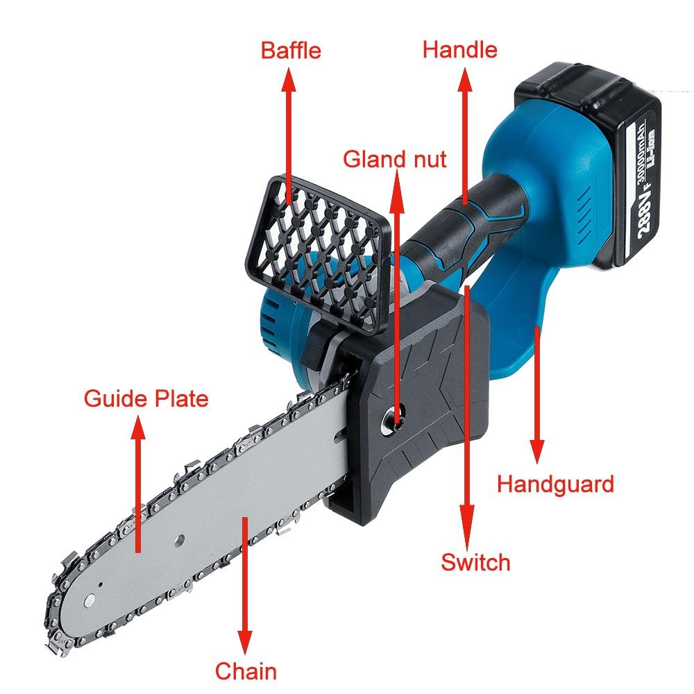 288VF Brushless Cordless Electric Saw 8inches Chainsaw Bracket Wood Cutting Machine Power Tools 2 Battery For Battery