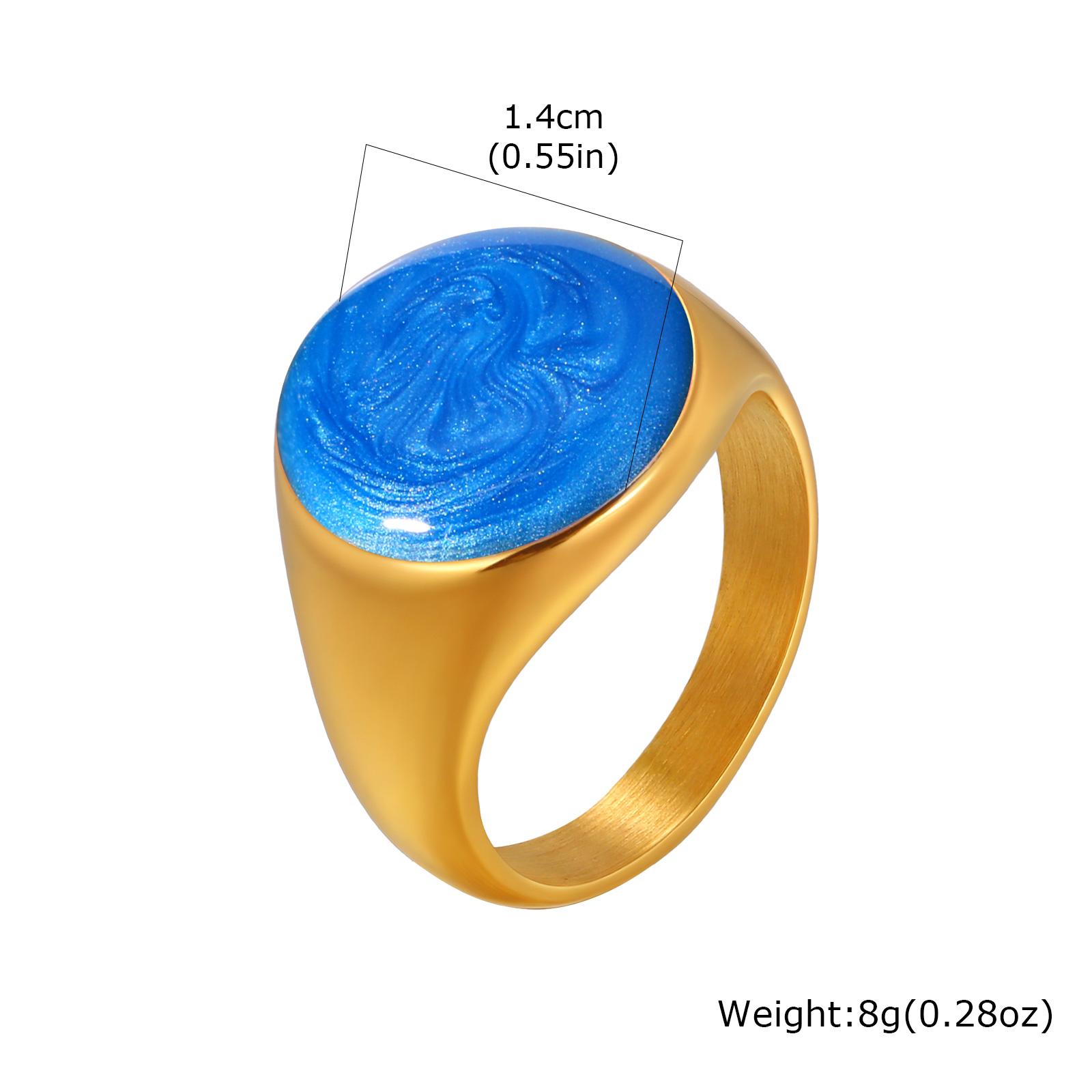 

Creative Colorful Enamel Round Ring for Women, 18K Gold Plated Stainless Steel Chunky Ring, Personalized Fashion Jewelry 7 темно-синього кольору