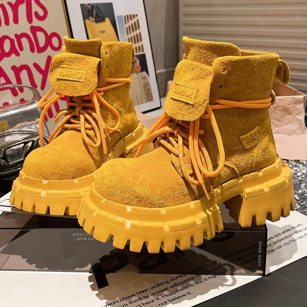 Martin Boots Big Head Frosted Candy Color Lapel Locomotive Boots Short Boots Handsome Tooling Babes Flats Women's Shoes