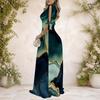 Women Plus Size Cold Shoulder V Neck Tie Cuff Short Sleeve Swirl Printed A Line Long Dress