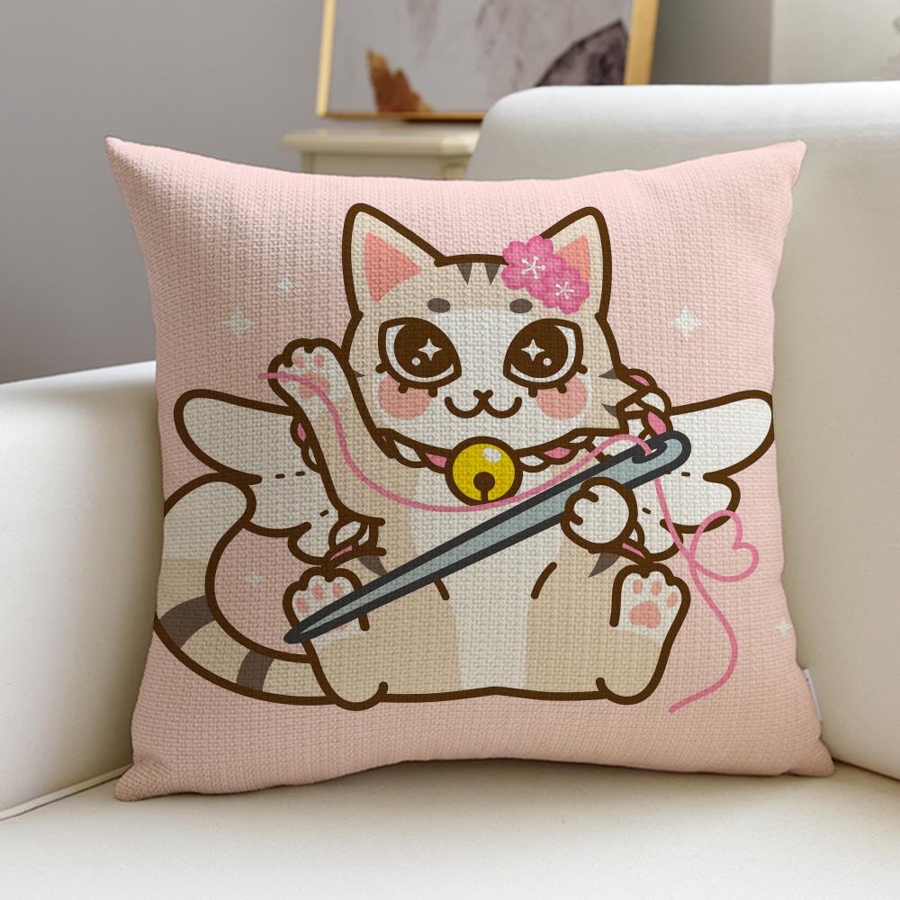 Auspicious FFortune Cat PopS Cushion Cover Pcs Linen Throw Pillow Covers x x Modern Home Decor