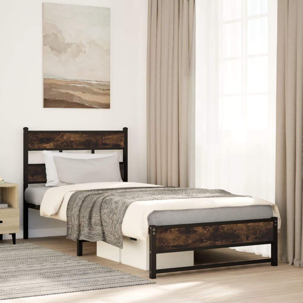 Metal Bed Frame without Mattress Smoked Oak Finish 80x200 cm