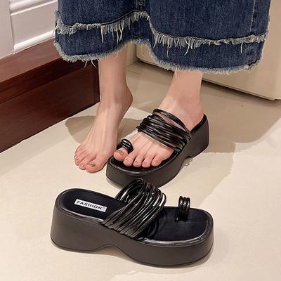 2024 Women's Clip Toe Summer Slippers Platform Casual Outdoor Versatile Laides Sandals Shoes Black Square Toe Flip Flops Slides