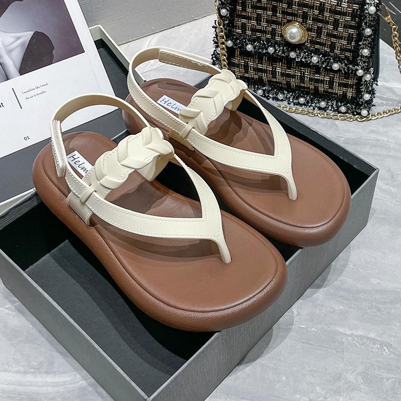 

Женские летние сандалии, новая модель на плоской подошве, с мягкой подошвой, в стиле «маленький ароматный ветер», летние, для выхода в свет, однотонные, римские сандалии, пляжные шлепанцы 39 абрикосовый