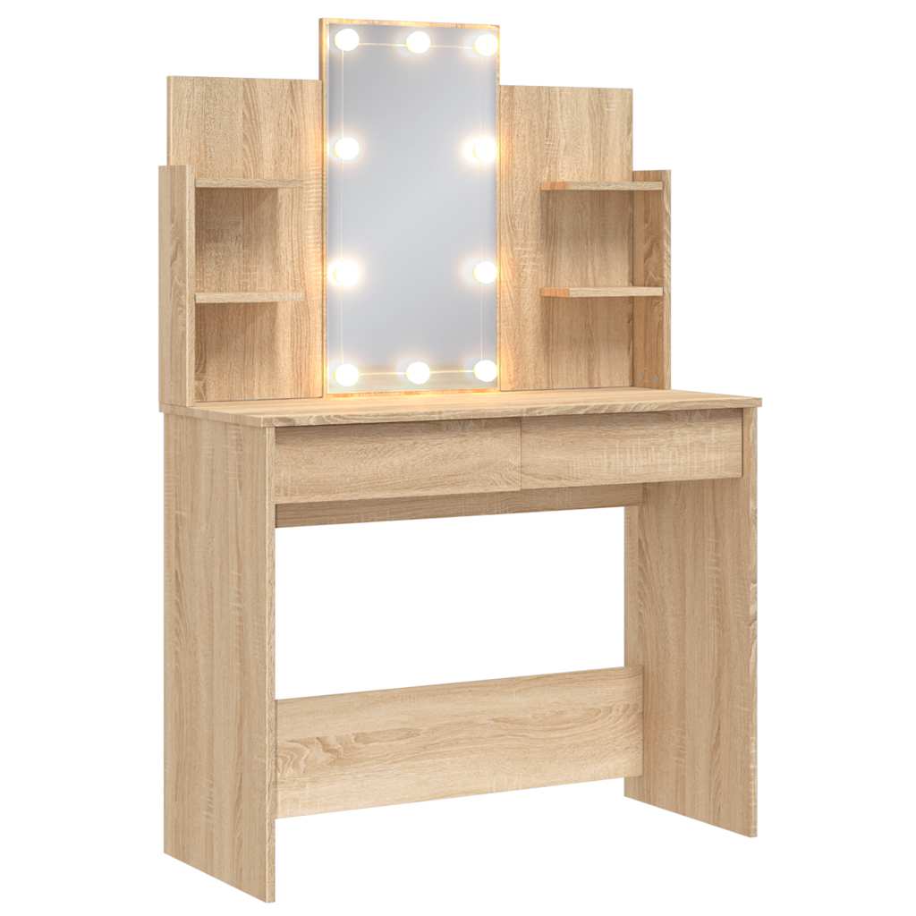 Makeup Table with LED Lights Sonoma Oak Finish 96 x 40 x 142 cm