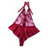 Women Nightdress Halter Neck See-through Lace Off Shoulder Open Crotch Bodysuit Sleeveless