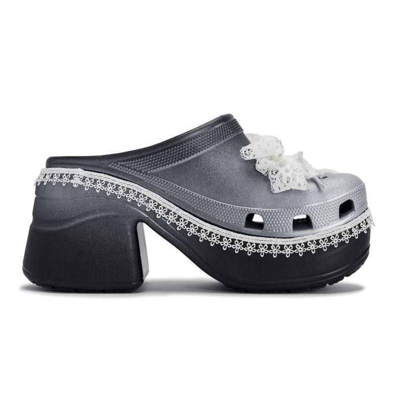 Crocs Siren Clog 811 wyprodukowane w Crocs koronka koronka kok kok styl baletowy zestaw prezentowy buty z dziurkami dla mężczyzn i kobiet czarny i biały srebrny