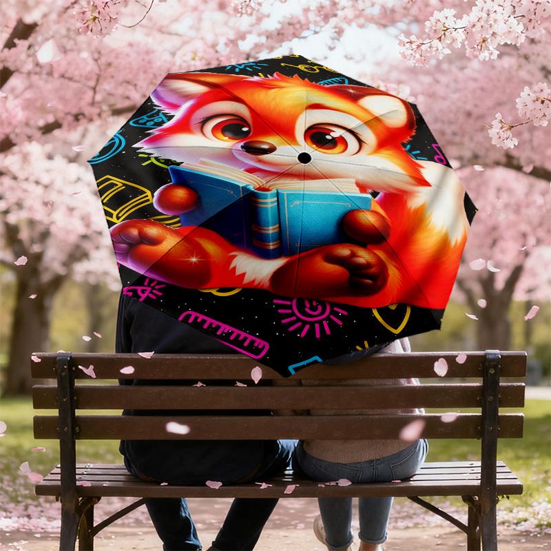 1pc Fox Book Pattern Umbrella Design Automatic Opening and Closing Umbrella, High-quality Travel Umbrella, C1128136