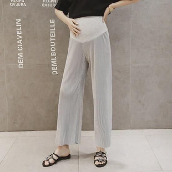 Cool Ice Silk Wide-Leg Pleated Maternity Crop Pants