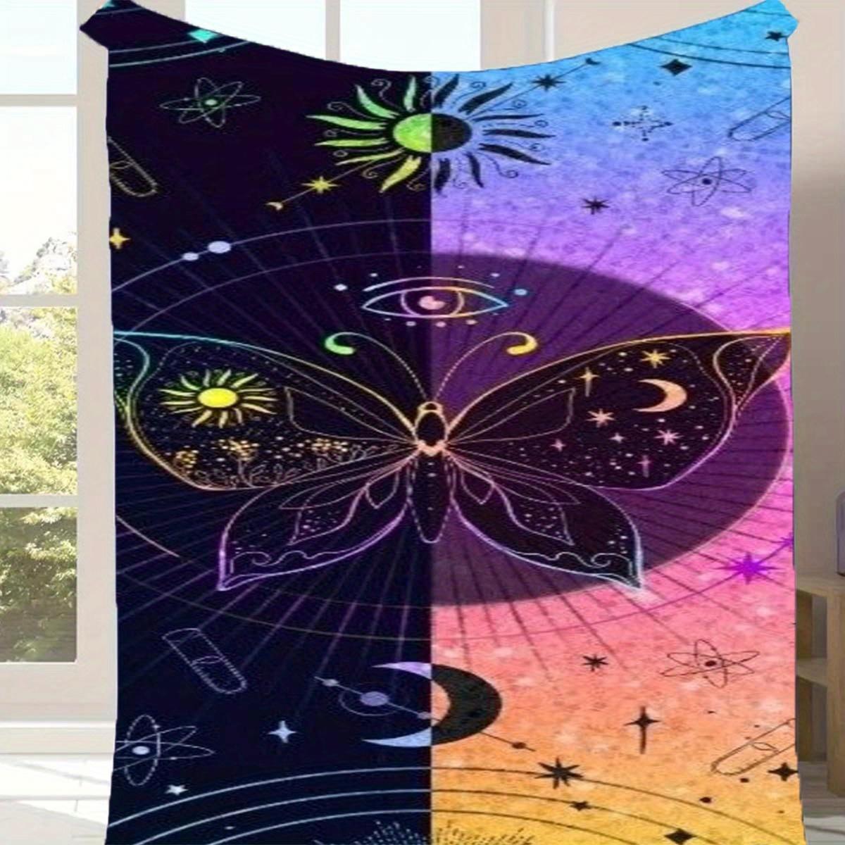

1pc Butterfly,Sun and Moon Printed Blanket,Soft And Comfortable Blanket, Travel Sofa Bed, Office Home Decor, Birthday Gift Blanket, Boys, Girls 130cmx150cm
