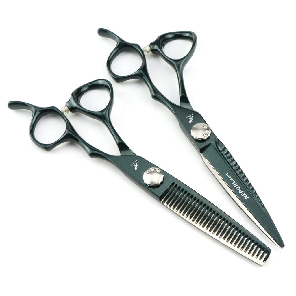 6.0 Inch Green Paint, Neptune Hair Scissors Straight Cutting Teeth Scissors Thin Cutting Hair Salon Special Foreign Trade Explosion
