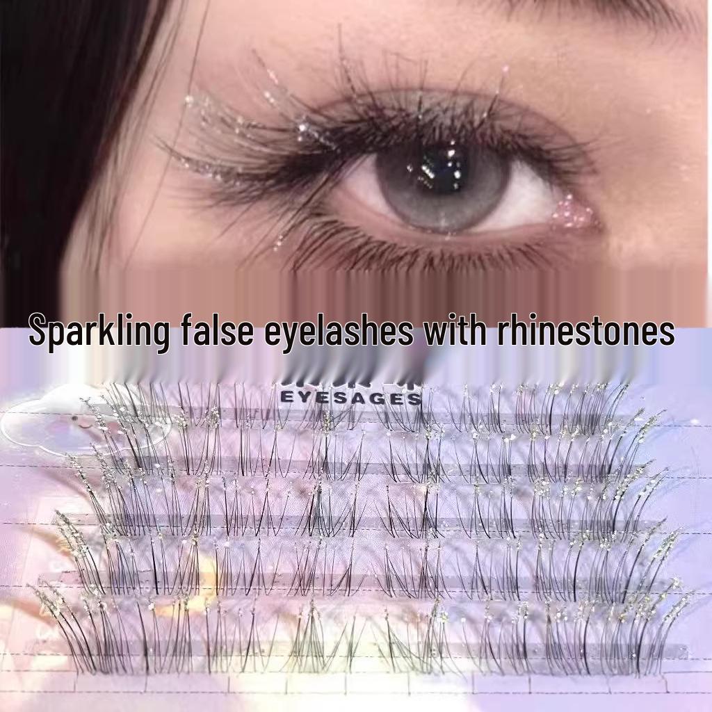 Rhinestone Silver Fox Eyelashes: Natural, Twinkling, Ultra-Fine Messy Lashes with Transparency and Angled Design Five Rows (No Glue, No Tweezers)