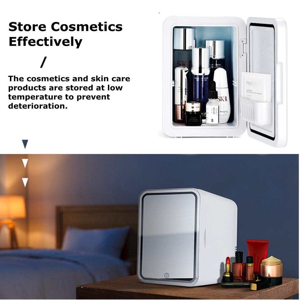 8L Make-up-Kühlschrank mit LED-Spiegel, Mini-Tragbarer Kosmetik-Aufbewahrungskühler&Wärmer Gefrierschrank für Zuhause Auto 19.6*26*27.4cm