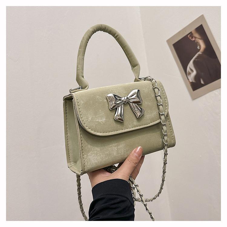 Spring Fashion Retro Butterfly Knot Shoulder Bag Street Style Pu Handbag Black White Pink Green