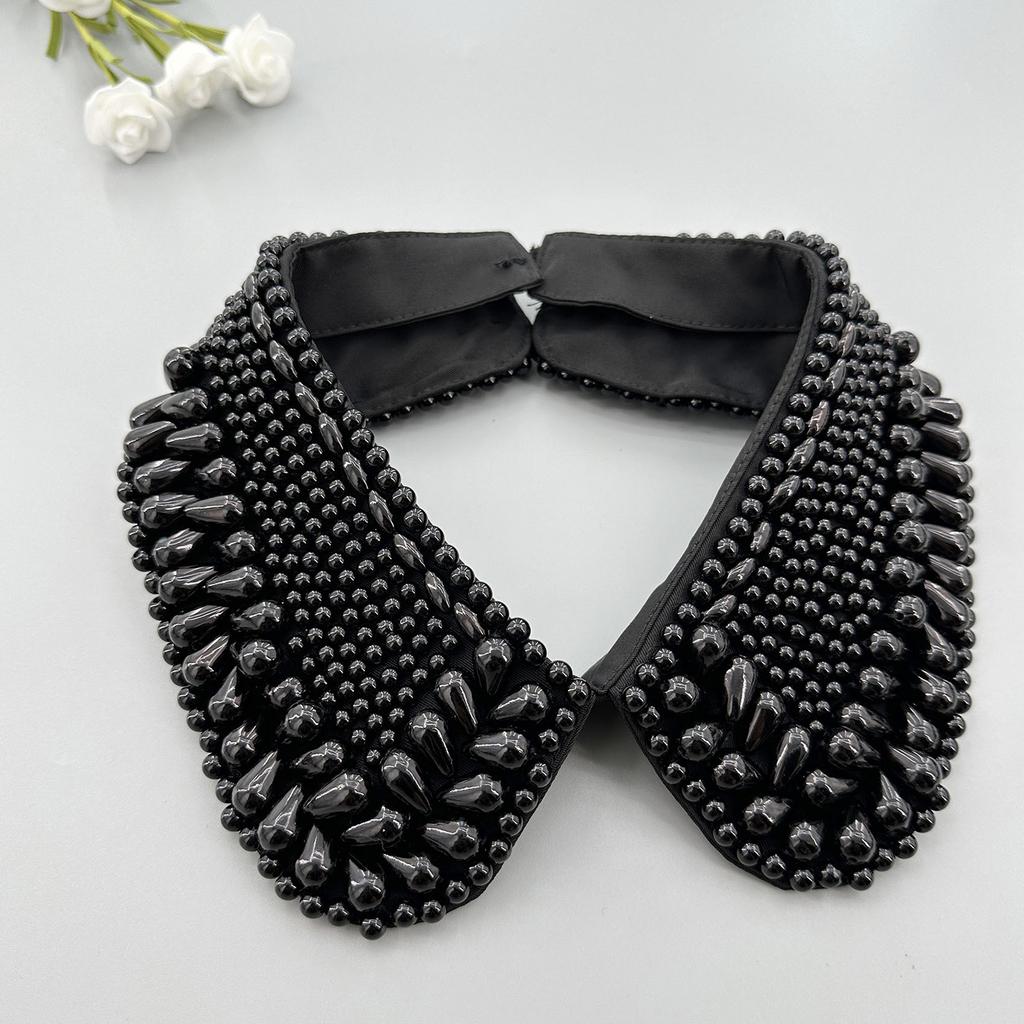 Elegant Imitation Pearls Accented Detachable Faux Collar Enhances Clothing Layers for Women Beaded Bib Choker Neckalce