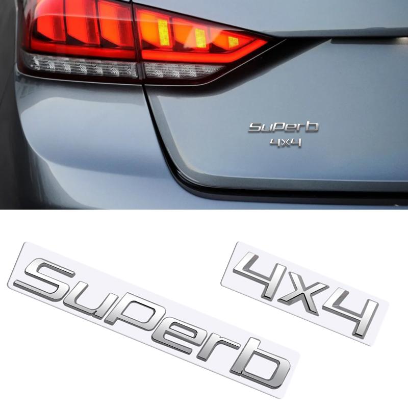 JBIW9 MetaL 3D Badge Logo Car Rear Trunk Body Sticker Letter Emblem For Skoda SUPERB 4X4 Accessories Glossy Black Matte black