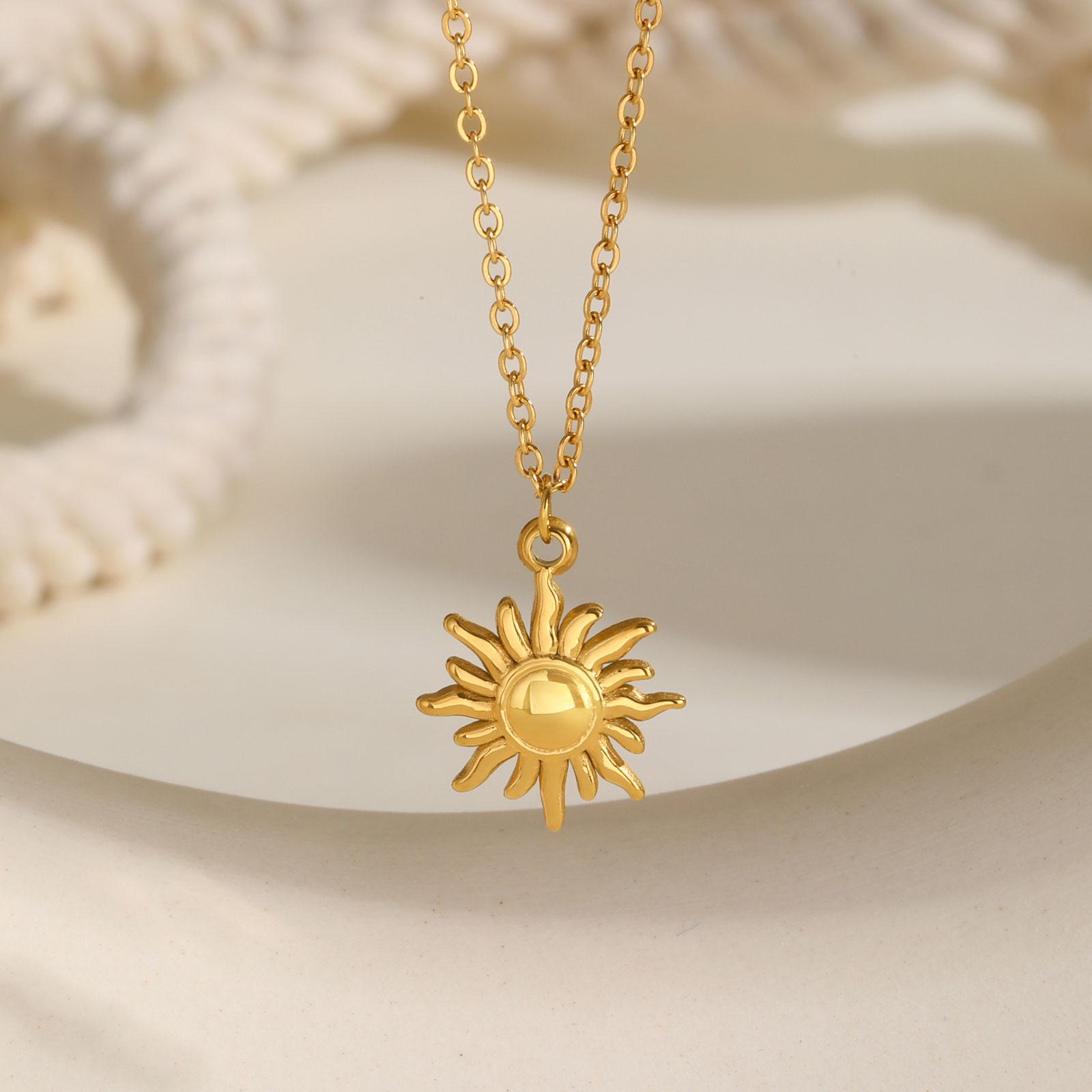 

Stainless Steel Spiral Sun Flower Pendant Necklace for Women 18K Gold Plated Stackable Boho Necklace Waterproof Fashion Jewelry
