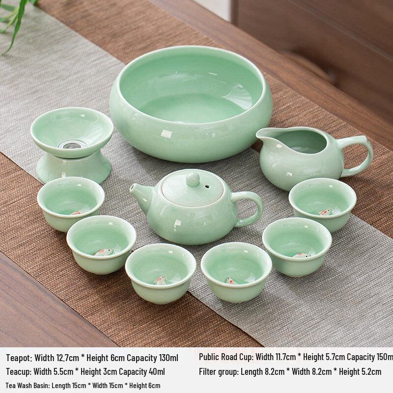 

Керамический чайный набор с изображением карпов кои, целадон, Чу И Ци