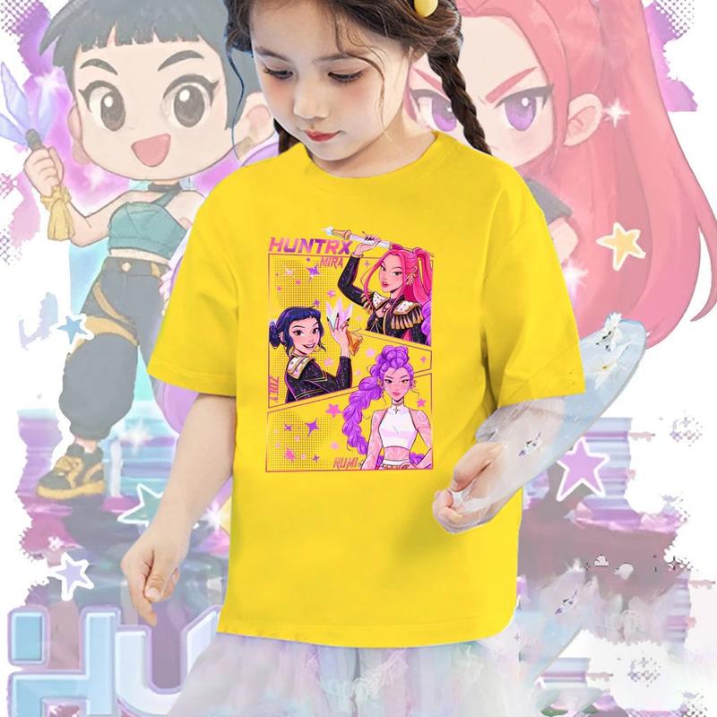 Kpop Demon Hunters Children's Clothing Short Sleeve T-shirt Cute Kpop Demon Hunters Tiger Harajuku Tshirt for Boys Girls