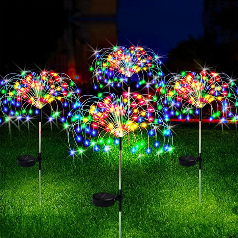 Solar LED Fireworks String Lights - Copper Wire Lights for Christmas, Festival, Courtyard, and Lawn Decor.