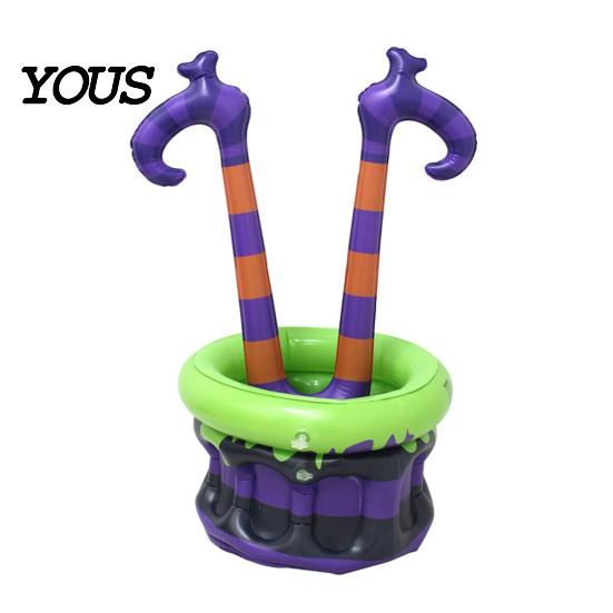 Snack Storage Bucket Halloween Inflatable Ice Bucket, Witch Legs Beverage Tub, Chilled Drinks Cooler Purple Orange for Party Decor, Outdoor Gathering