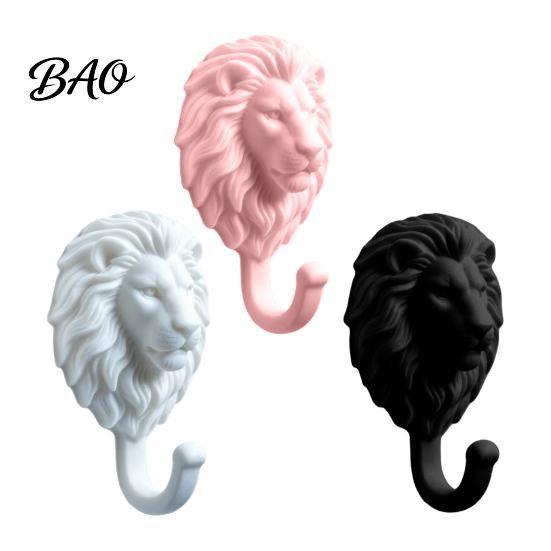 Adhesive Lion Hook for Wall 2Pcs Lion-Head Hooks, 3D Printed Animal Shaped Hanger, Self?Adhesive No Damage Key Holder Coat Towel Hook, Home Entryway