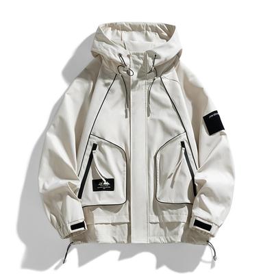 Spring and Autumn New Men's and Women's Waterproof Simple Solid Color Hooded Jacket Coat Loose Cargo Trend Couple Waterproof Jacket