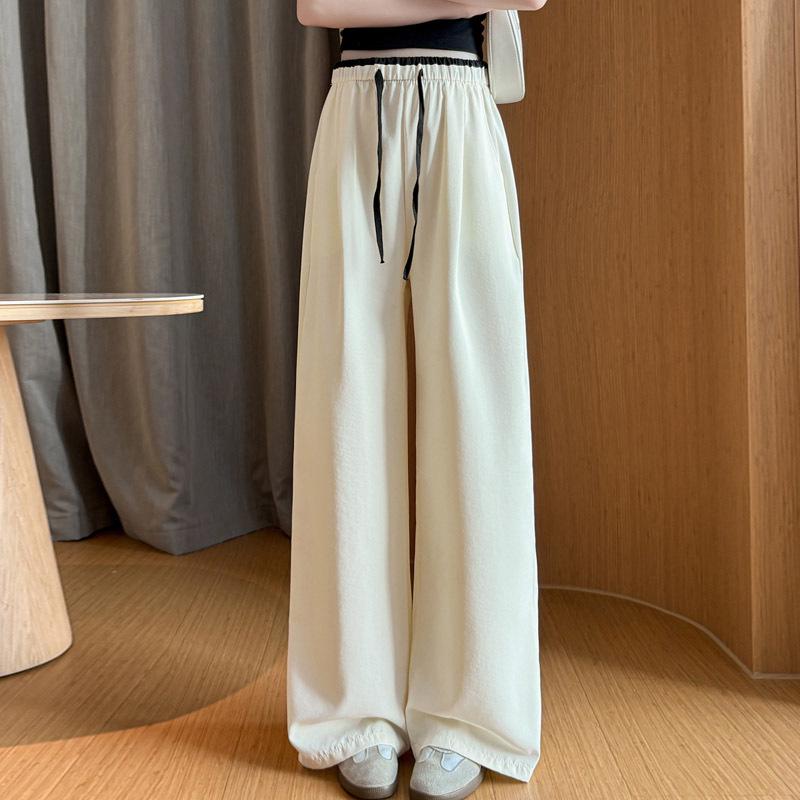 

2026 Spring Collection: Maternity White Ice Silk Wide-Leg Pants – Summer Thin, Color Block, Straight Casual with Tie. L белый