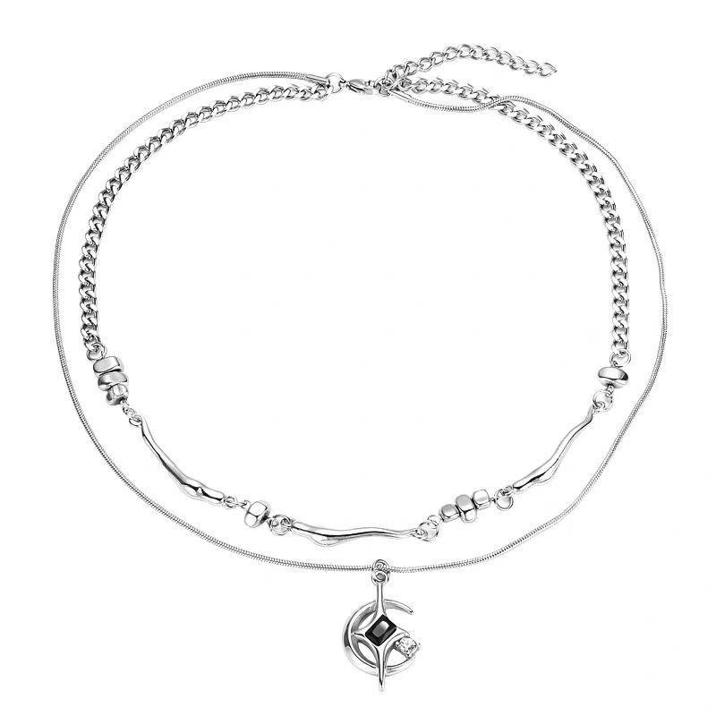 Double-layer Mangxing Necklace Light Luxury Premium Design Sweet Cool Cross Necklace Female Hip Hop Versatile Clavicle Chain 2026