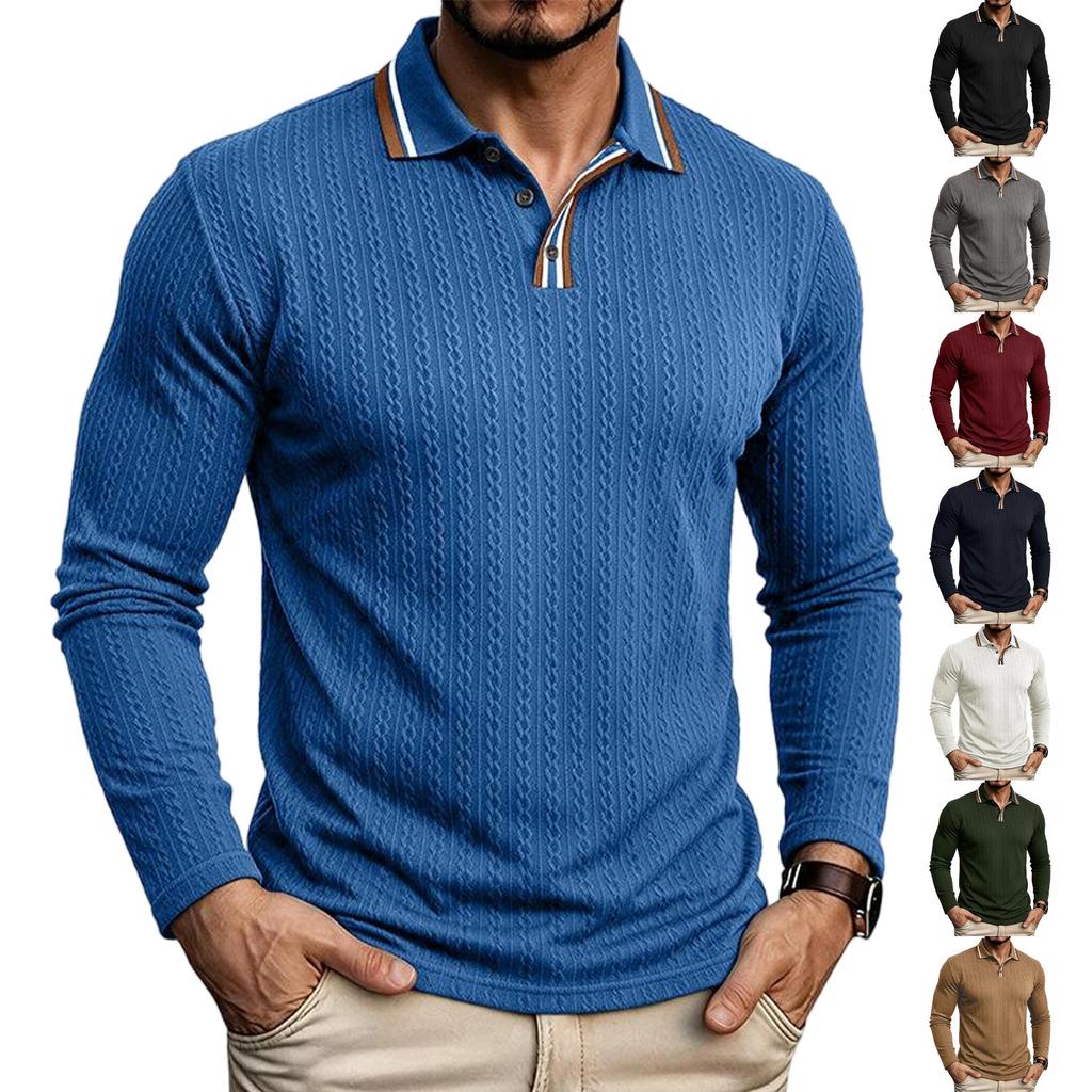 Men's Long Sleeve Turn-Down Collar T-Shirt