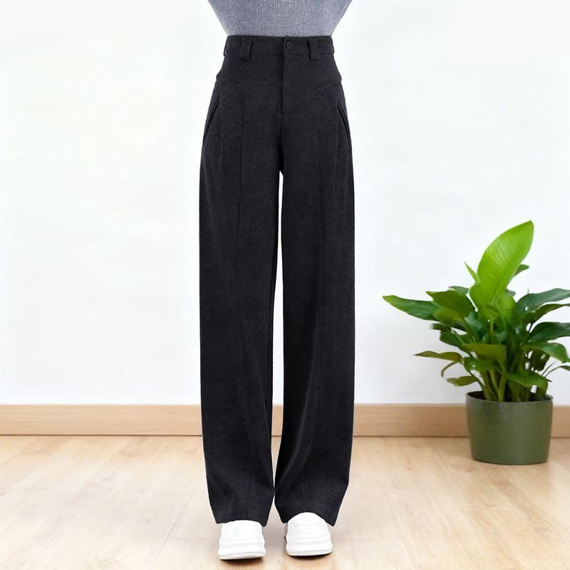 Gray Suit Wide-Leg Pants for Women 2026 New Autumn and Winter Fleece-Lined Loose Slimming Casual Pants Curved Woolen Pants
