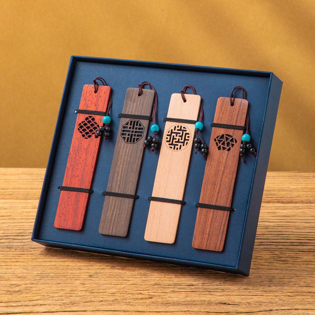 Rosewood Teacher's Day Gift: Carved Chinese Style Wooden Bookmark Set