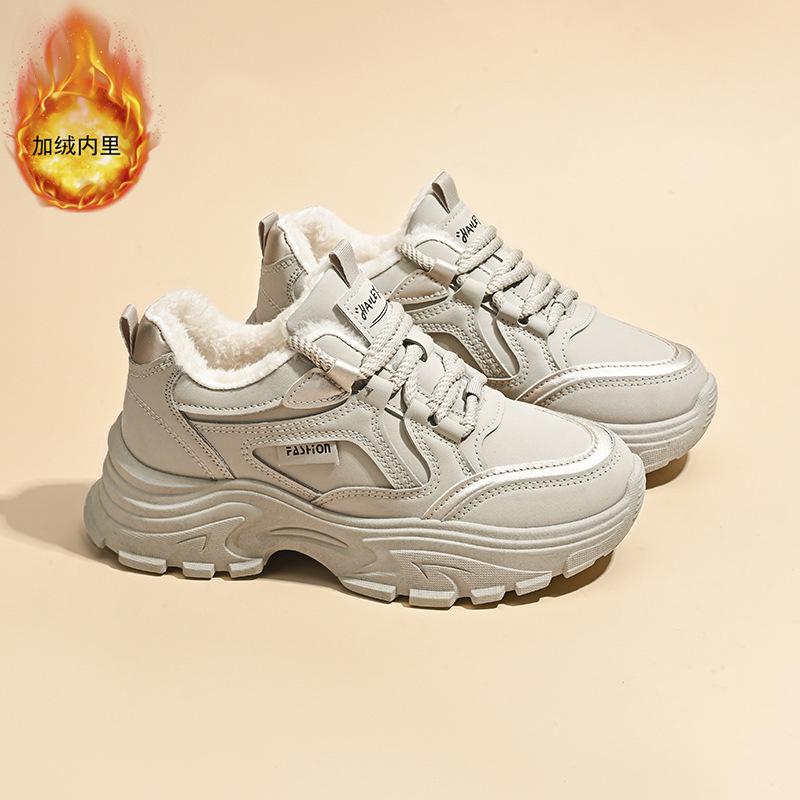 Women's Winter Sneakers With Fur Warm Sneakers for Women Shoes Black Sneakers Woman Plush Platform Leather Ladies Casual Shoes