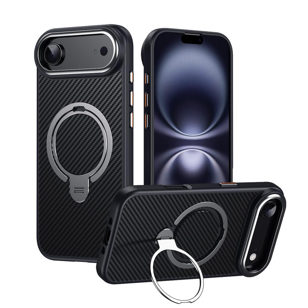 Carbon Fiber Aramid Style for MagSafe Case for iPhone 16 15 14 13 12 17 Pro Max 16e 17 Air Plus Ring Stand Holder Cover LMD004