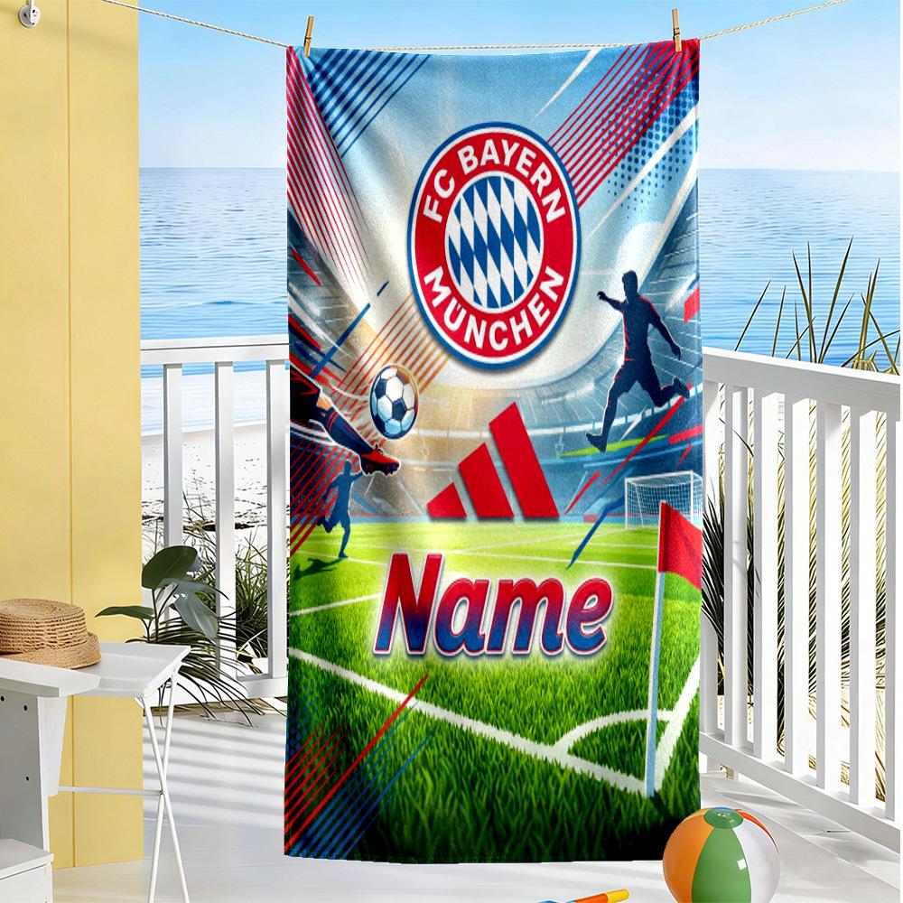 Bayern Munich Soccer Poster Customizable Name Beach Towel High Absorbency & Quick-Dry Suitable for Sports Travel Swimming Yoga Bathroom Beach And Pool