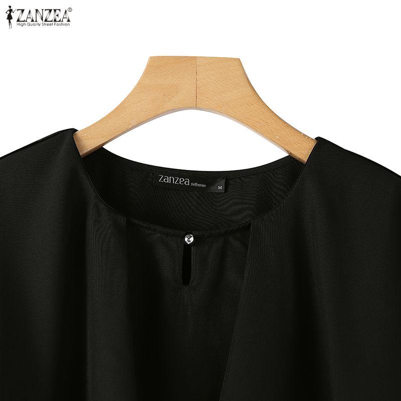 ZANZEA Damen Sommer Lässig Rundhals Locker Halbarm Bluse