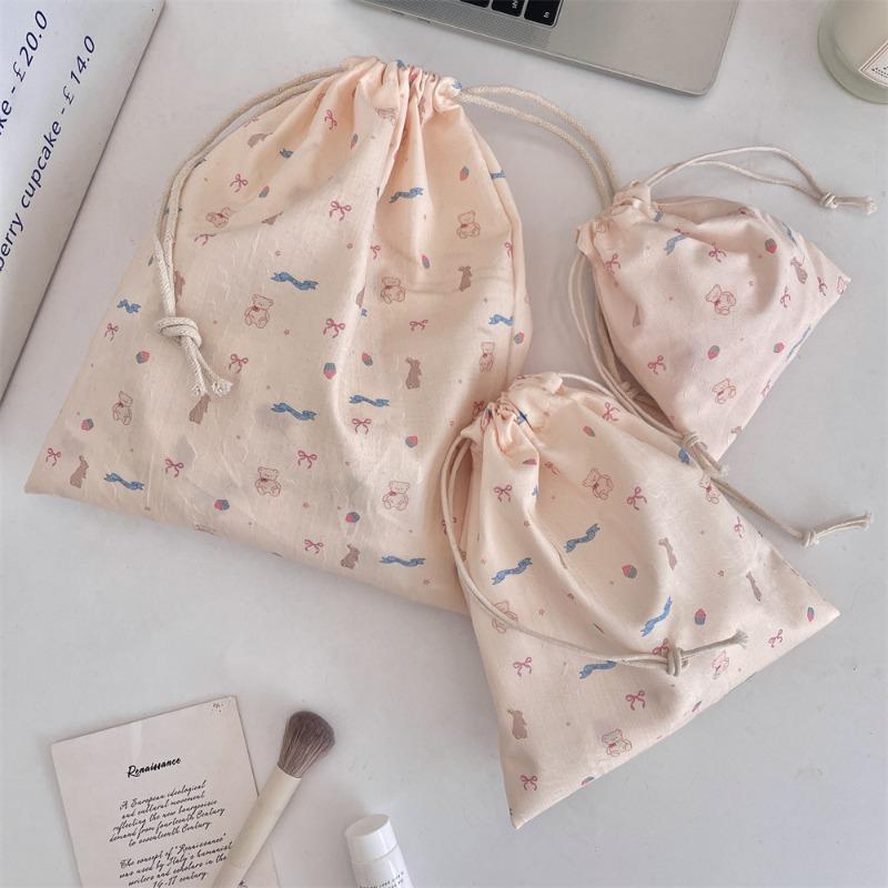 48151 [Copyright] Cartoon Drawstring Bundle Mouth Bag Student Storage Bag Lipstick Cosmetic Bag Portable Three-piece Set