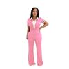Women's Spring Summer Casual Set Polo Neck Top Wide Leg Pants Color Block Two Piece Outfit