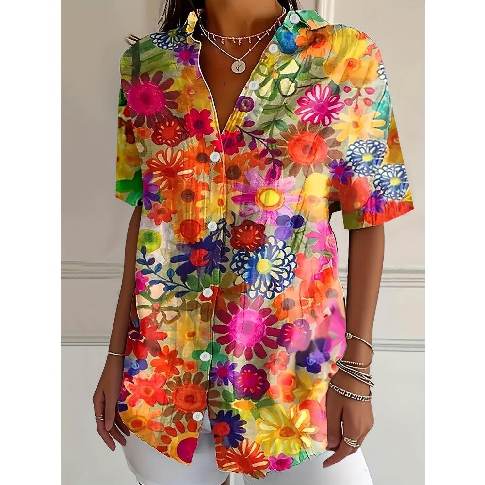 

Plus Size - Plus Size - Vintage Floral Art Print Women S Plus Size Button-Up Short Sleeve Hawaiian Shirt S