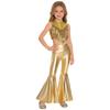 Girls 70s Disco Costume 2 Piece Set Metallic Gloss Sequins Sleeveless Top Split Bell Bottom Pants