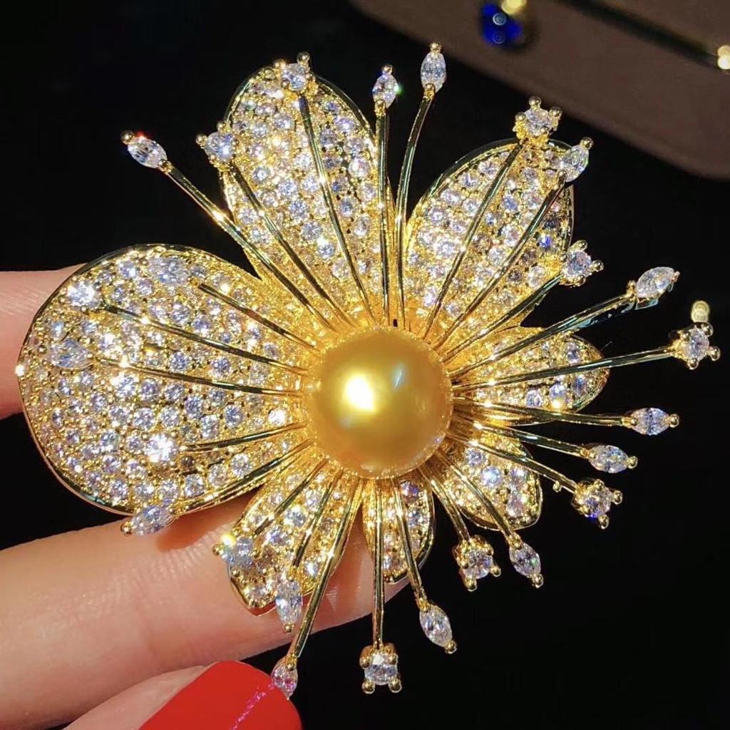 Classic Pearl & Agate Jade Orchid Brooch – Elegant Spring Flower Corsage for Women